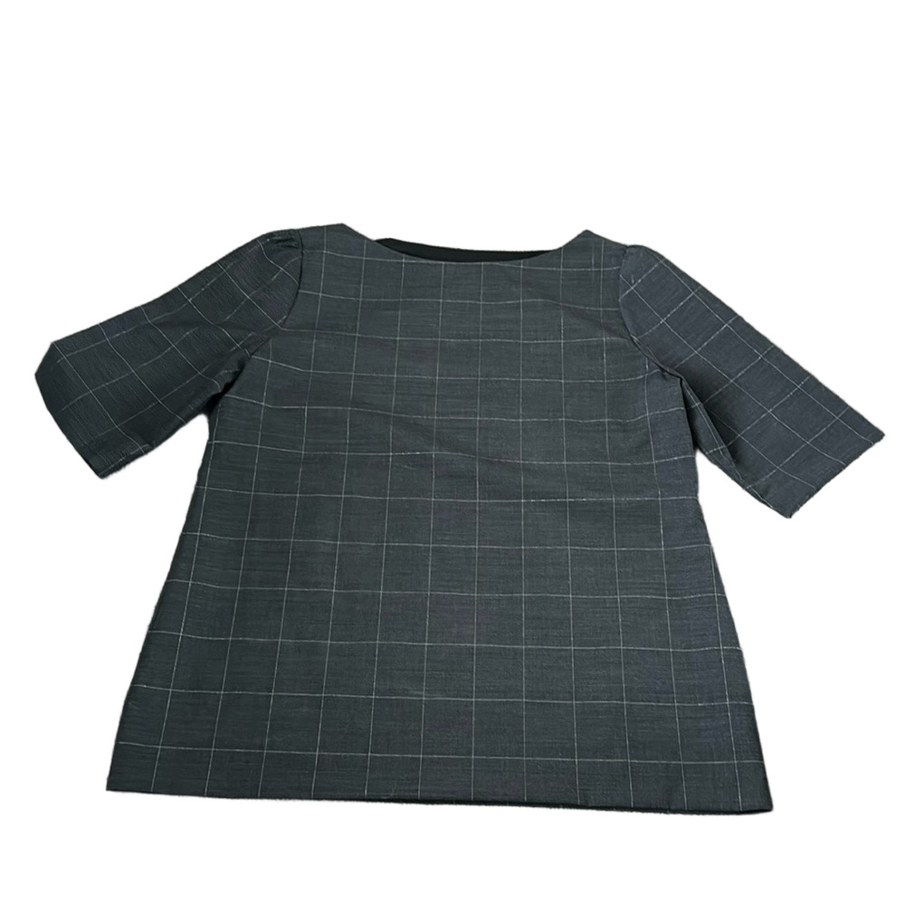 Banana Republic Black Gray Windowpane Plaid 3/4 Sleeve Career Top SIZE M